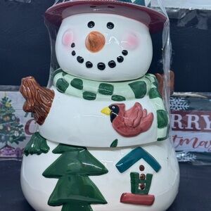 Festive Snowman Cookie Jar - White and Green